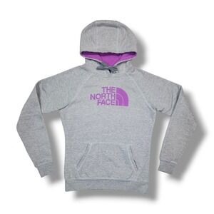 The North Face Purple Graphic Logo Gray Pullover Hoodie Women's M